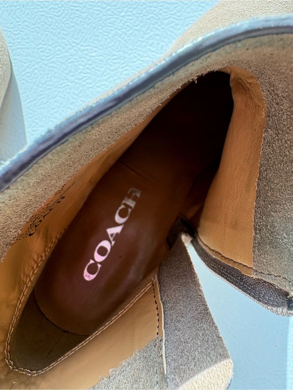Coach Suede Ankle Boots with Buckle Strap - Taupe - Picture 9 of 11